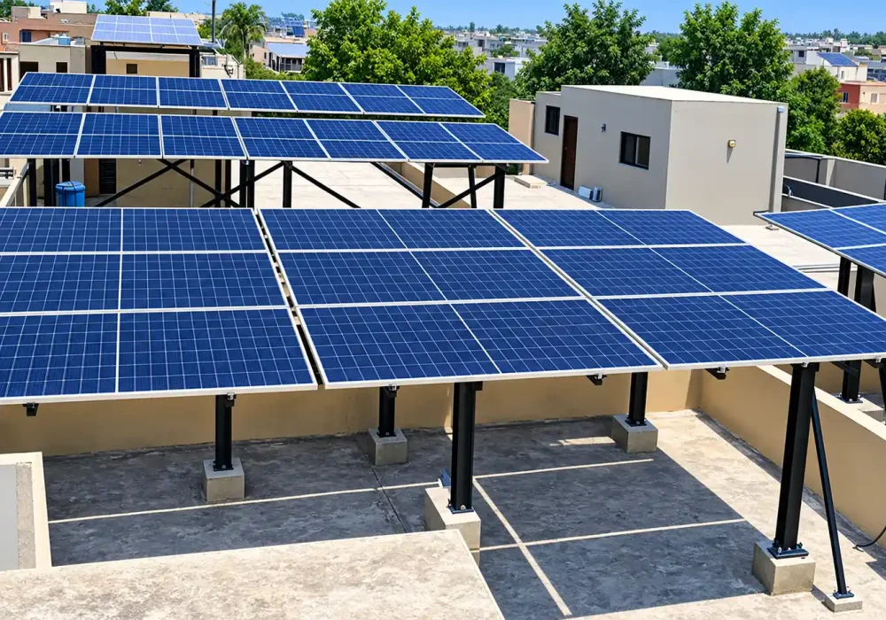 Sunlit Urban Rooftop Solar Installation